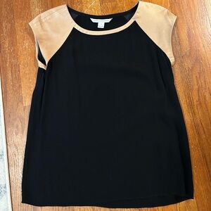 Diane Von Furstenberg Valentine Leather Sleeve Blouse